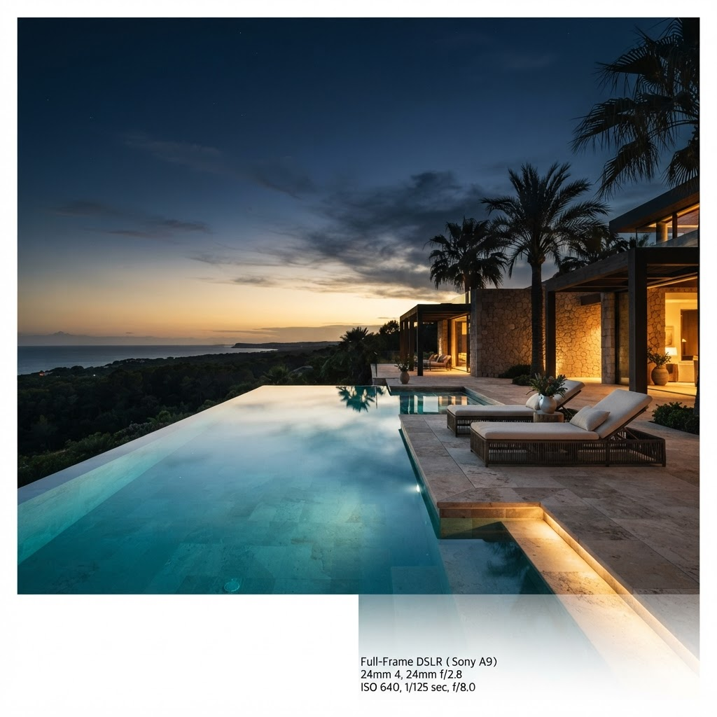 Infinity-edge luxury pool at dusk